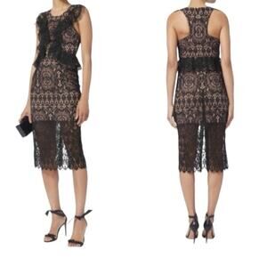 ALEXIS NARASSE Lace Sheath Ruffle Racerback Midi Dress Size Medium Size Medium